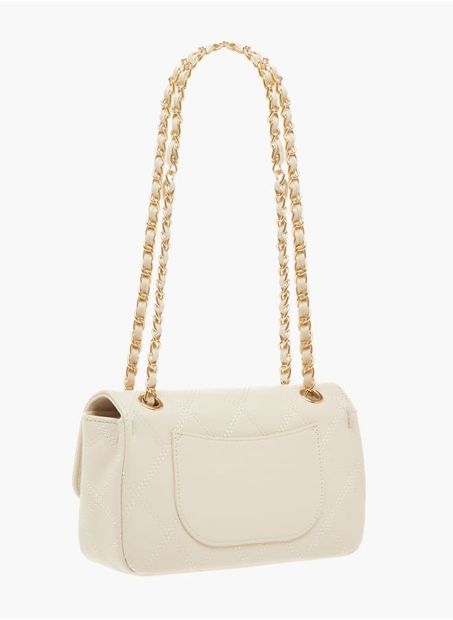 Womens Quilted Shoulder Bag With Twist Lock Closure And Chain Strap