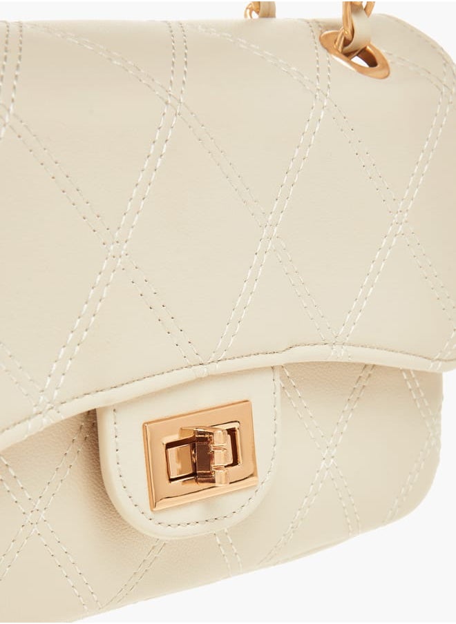 Womens Quilted Shoulder Bag With Twist Lock Closure And Chain Strap