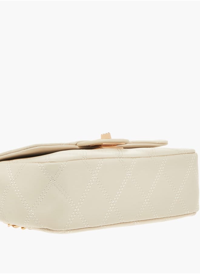 Womens Quilted Shoulder Bag With Twist Lock Closure And Chain Strap