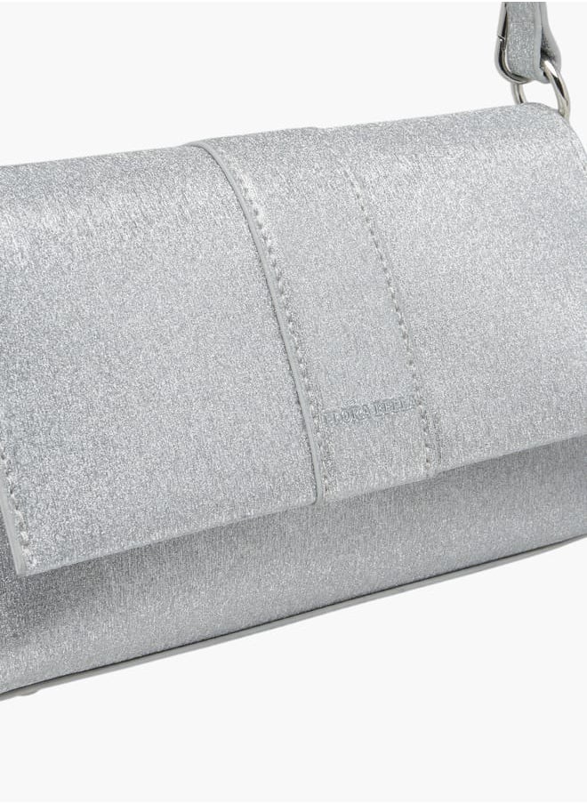 Women Textured Shoulder Bag with Magnetic Button Closure