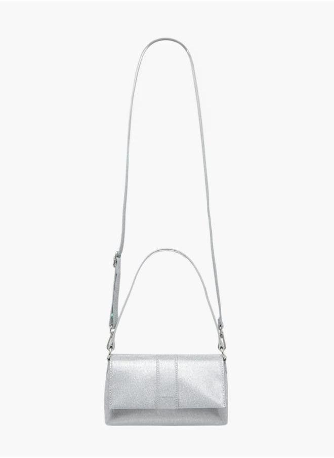 Women Textured Shoulder Bag with Magnetic Button Closure