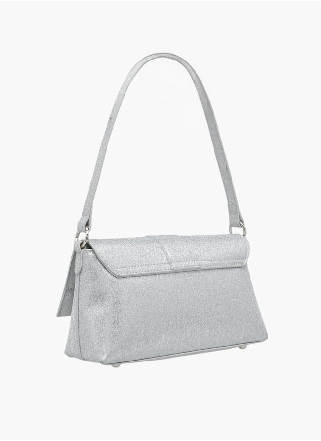 Women Textured Shoulder Bag with Magnetic Button Closure