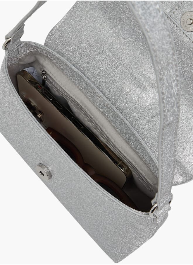 Women Textured Shoulder Bag with Magnetic Button Closure