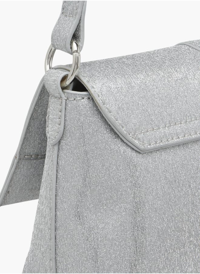 Women Textured Shoulder Bag with Magnetic Button Closure