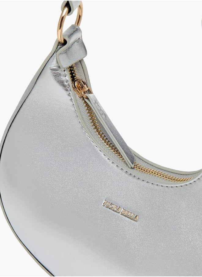 Women Solid Hobo Bag with Zip Closure and Embellished Strap