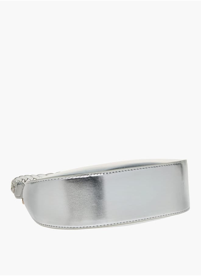 Women Solid Hobo Bag with Zip Closure and Embellished Strap