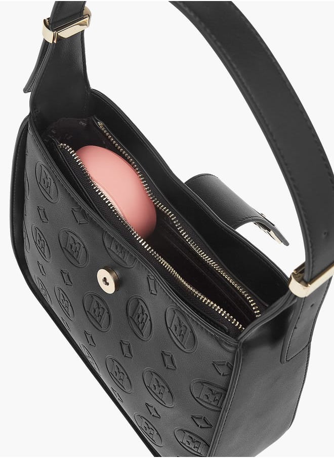 Womens Monogram Embossed Shoulder Bag With Button Closure And Adjustable Strap