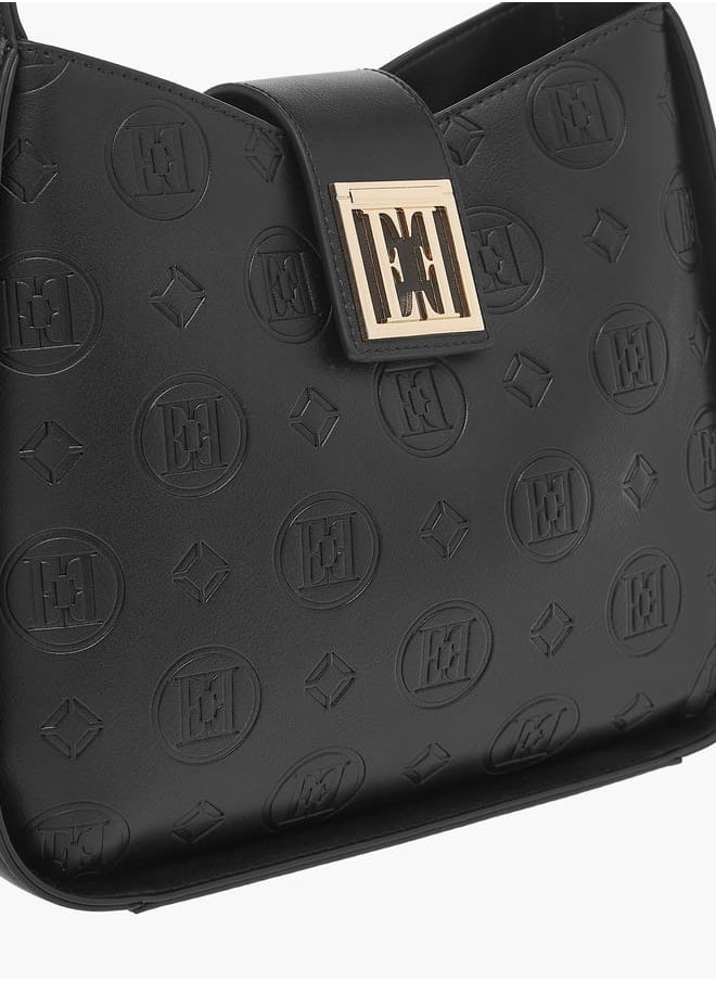 Womens Monogram Embossed Shoulder Bag With Button Closure And Adjustable Strap