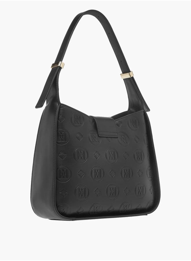 Womens Monogram Embossed Shoulder Bag With Button Closure And Adjustable Strap
