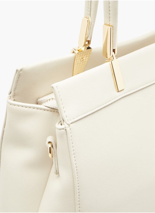 Women Embroidered Tote Bag with Detachable Strap and Zip Closure