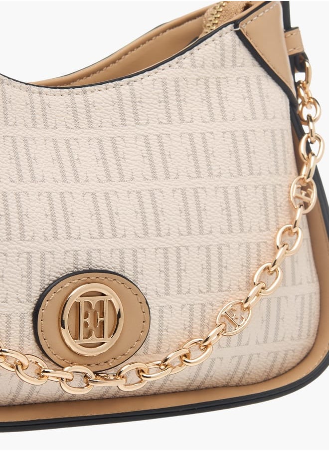 Womens Monogram Print Crossbody Bag With Adjustable Strap And Zip Closure