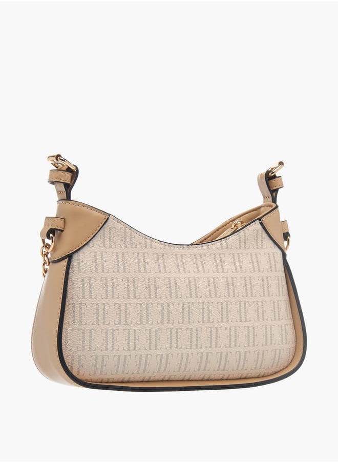 Womens Monogram Print Crossbody Bag With Adjustable Strap And Zip Closure