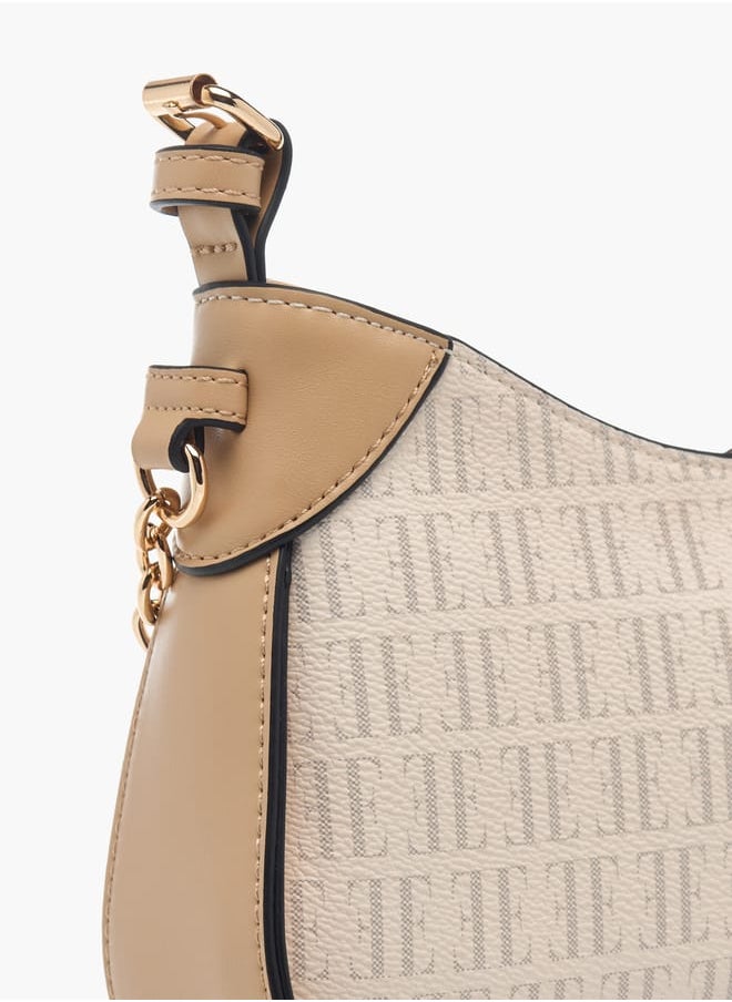 Womens Monogram Print Crossbody Bag With Adjustable Strap And Zip Closure