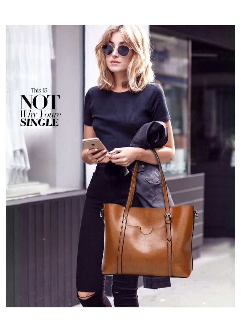 Women Handbag Women PU Leather Tote Bag For Womens Tote Bags Women Large Capacity Shoulder Bags For Ladies Leather Handbag Laptop Handbags Vintage Leather Purse