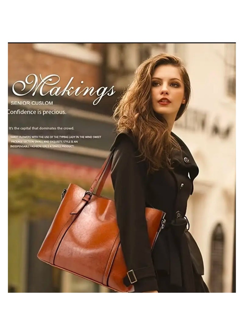 Women Handbag Women PU Leather Tote Bag For Womens Tote Bags Women Large Capacity Shoulder Bags For Ladies Leather Handbag Laptop Handbags Vintage Leather Purse