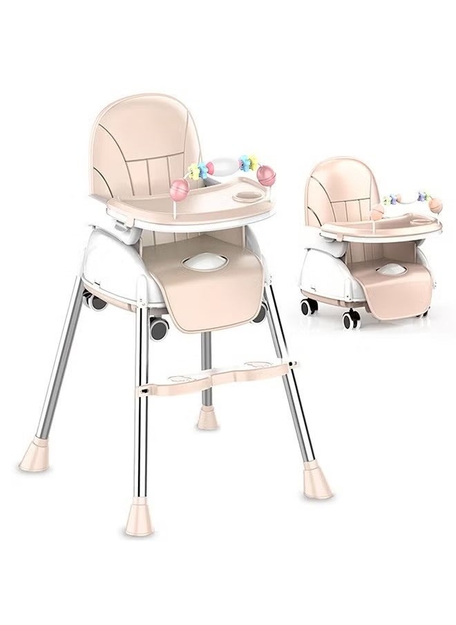 Baby High Chair 2 in 1 Feeding Table with Double Tray and Wheels Easy to Wash Foldable Chair