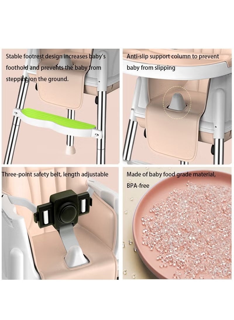 Baby High Chair High Chairs for Babies and Toddlers Harness Foldable High Chair for Space-Saving Adjustable Dining Tray Backrest & Height Easy to Clean Surface