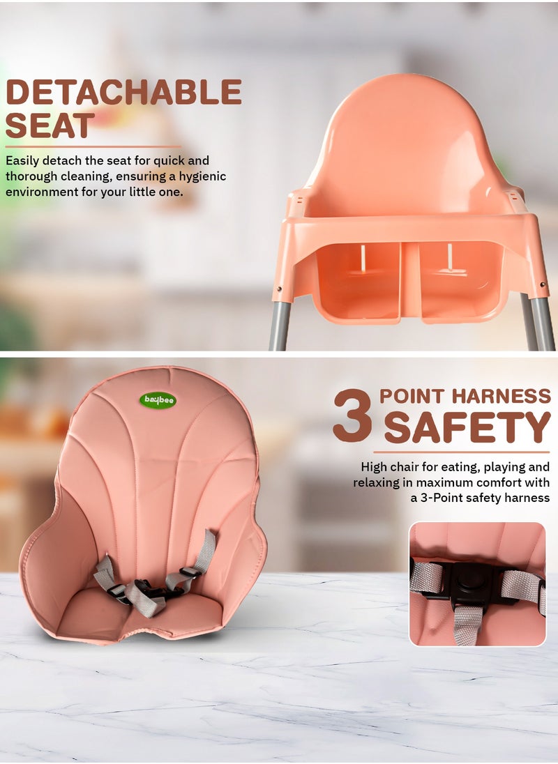 2 in 1 Clento Baby High Chair for Kids, Baby Feeding Dining Chair with 2 Height Adjustable, Footrest, Tray, Stand, 3 Point Safety Belt | Kids High Chair for Baby 6 Months to 3 Years Boy Girl Pink