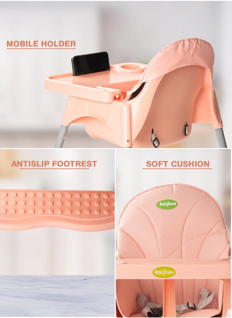 2 in 1 Clento Baby High Chair for Kids, Baby Feeding Dining Chair with 2 Height Adjustable, Footrest, Tray, Stand, 3 Point Safety Belt | Kids High Chair for Baby 6 Months to 3 Years Boy Girl Pink