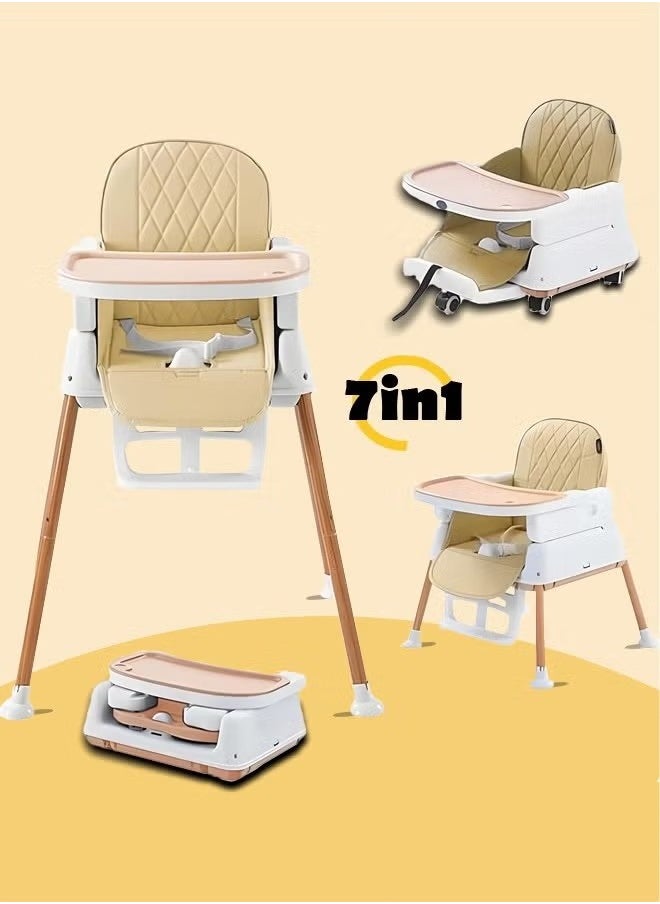 7-In-1 Adjustable And Foldable, 5-Point Safety Belt Baby Dining Chair