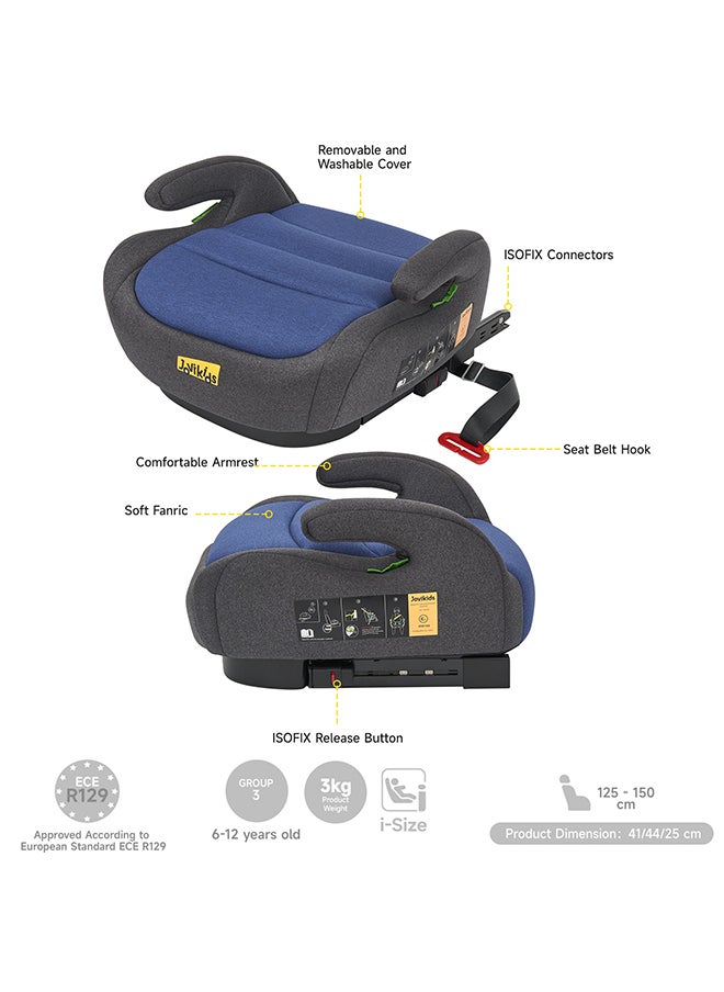 Portable Car Ohho I-Size Booster Seat With ISOFIX, 125 - 150 CM (Group 2/3, 6-12 Years), ECE R129, Blue