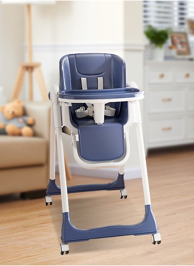 Convertible High Chairs for Babies and Toddlers, Foldable High Chair with Adjustable Backrest, Footrest and Tray, Baby Dinning High Chair with Lockable Wheels, Blue