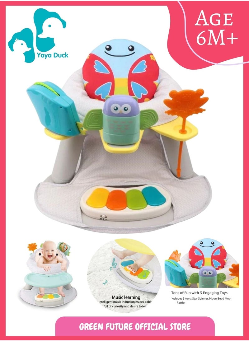 Baby Feeding Chair with Activity Center | Toddler Booster Seat with Interactive Toys and Musical Pedal | 2-in-1 Dining and Play Seat