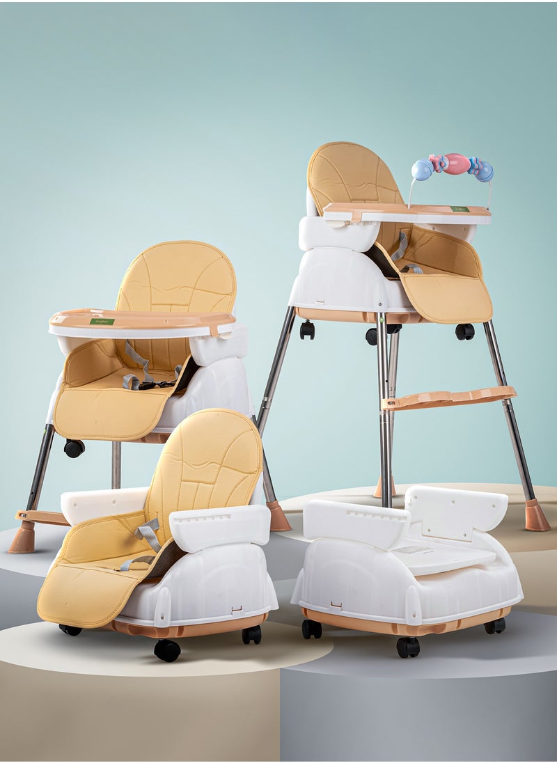 4-In-1 Nora Convertible High Chair For Kids With Adjustable Height And Footrest, Toddler Feeding Booster Seat And Tray Safety Belt - Beige