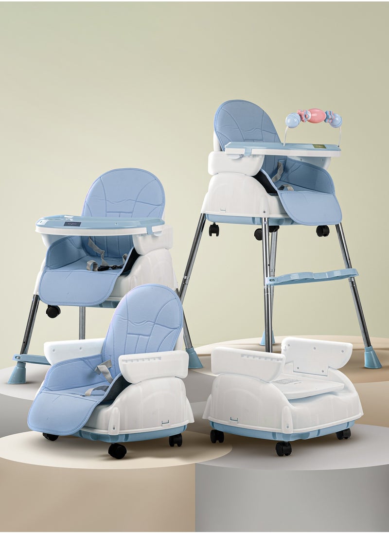 4 In 1 Nora Convertible High Chair For Kids With Adjustable Height And Footrest Baby Toddler Feeding Booster Seat With Tray Safety Belt Kids High Chair For Baby 6 Months To 4 Years Blue