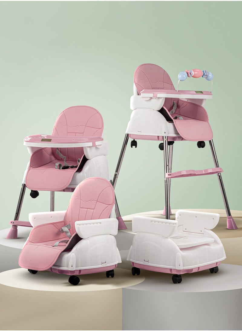 4 In 1 Nora Convertible High Chair For Kids With Adjustable Height And Footrest Baby Toddler Feeding Booster Seat With Tray Safety Belt Kids High Chair For Baby 6 Months To 4 Years Pink