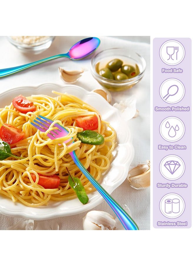 E-far 10-Piece Rainbow Toddler Utensils, Kid Stainless Steel Silverware Set, Children Safe Forks and Spoons Set for Self Feeding, Healthy & Non-Toxic, Mirror Polished & Easy to Clean