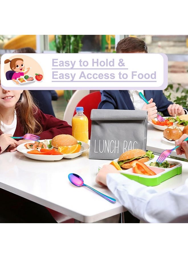 E-far 10-Piece Rainbow Toddler Utensils, Kid Stainless Steel Silverware Set, Children Safe Forks and Spoons Set for Self Feeding, Healthy & Non-Toxic, Mirror Polished & Easy to Clean
