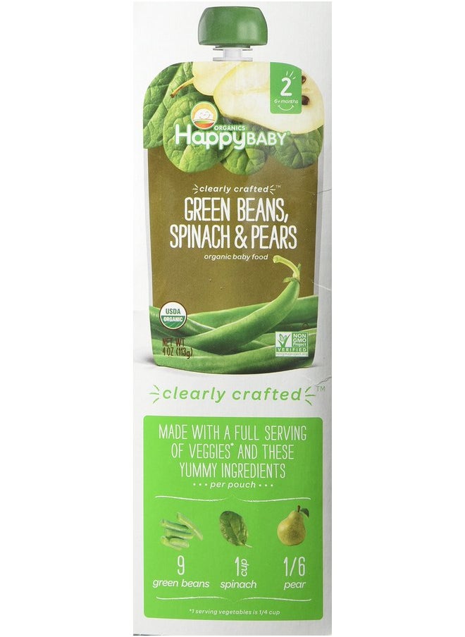 Happy Family Baby Clearly Crafted Stage 2 Green Beans, Pears & Spinach, 8 Count
