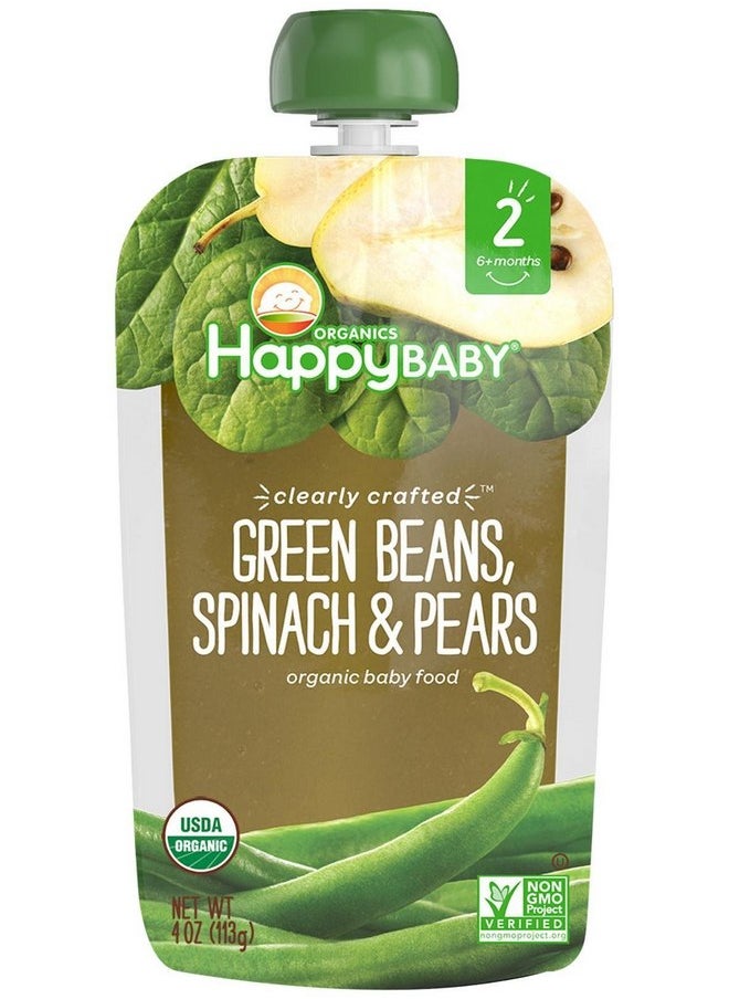 Happy Family Baby Clearly Crafted Stage 2 Green Beans, Pears & Spinach, 8 Count