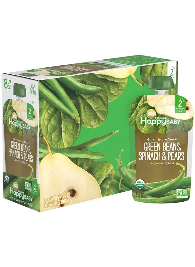 Happy Family Baby Clearly Crafted Stage 2 Green Beans, Pears & Spinach, 8 Count
