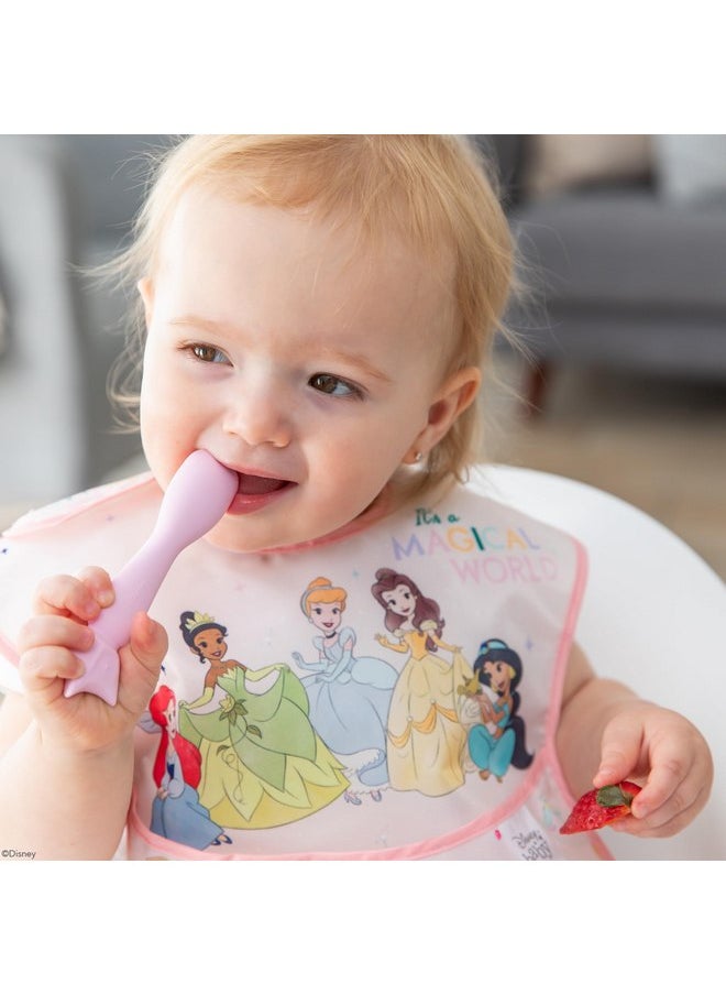 Bumkins Disney Baby and Toddler Plate and Spoon Set, Silicone Dish for Babies and Kids, Baby Led Weaning, Children Feeding Supplies, Microwave Safe, Platinum Silicone, Ages 6 Months Up, Princess