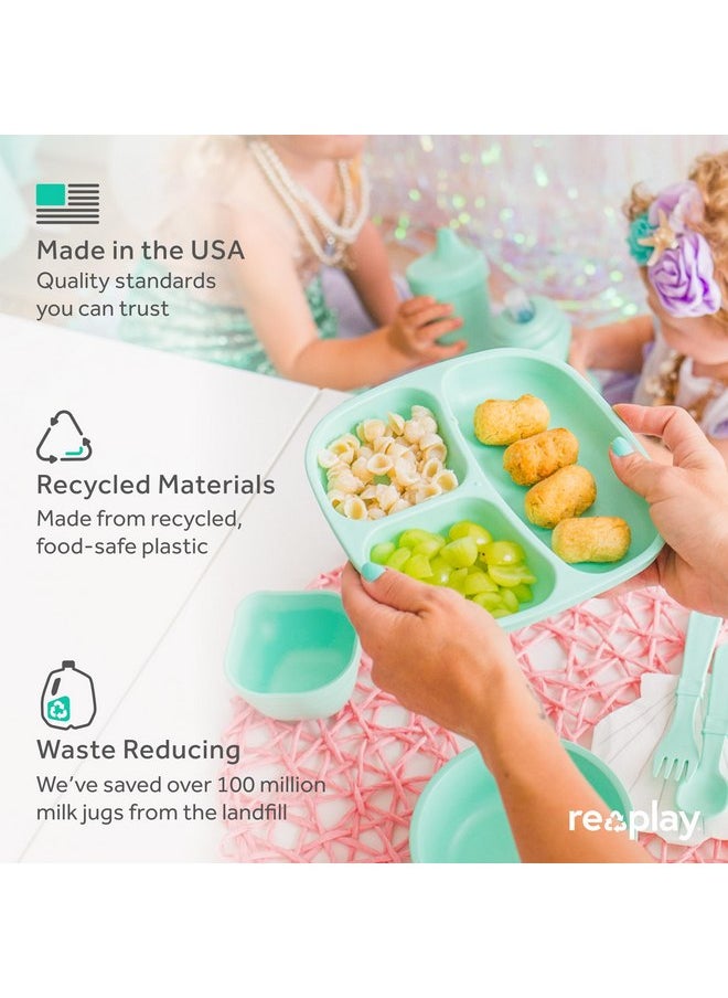 Re-Play Made in USA Deep Walled 3 Compartment Plates, Pack of 6 - Reusable Divided Plates for Kids, Dishwasher and Microwave Safe - Durable Toddler Plates 7.37
