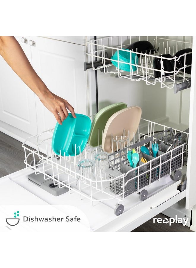 Re-Play Made in USA Deep Walled 3 Compartment Plates, Pack of 6 - Reusable Divided Plates for Kids, Dishwasher and Microwave Safe - Durable Toddler Plates 7.37