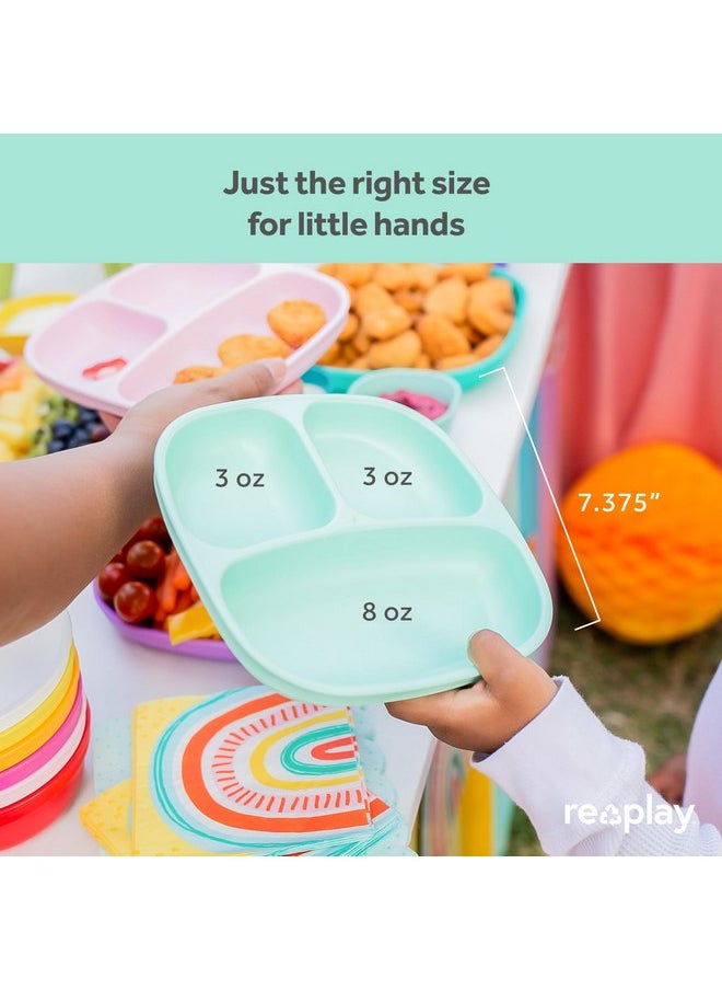 Re-Play Made in USA Deep Walled 3 Compartment Plates, Pack of 6 - Reusable Divided Plates for Kids, Dishwasher and Microwave Safe - Durable Toddler Plates 7.37