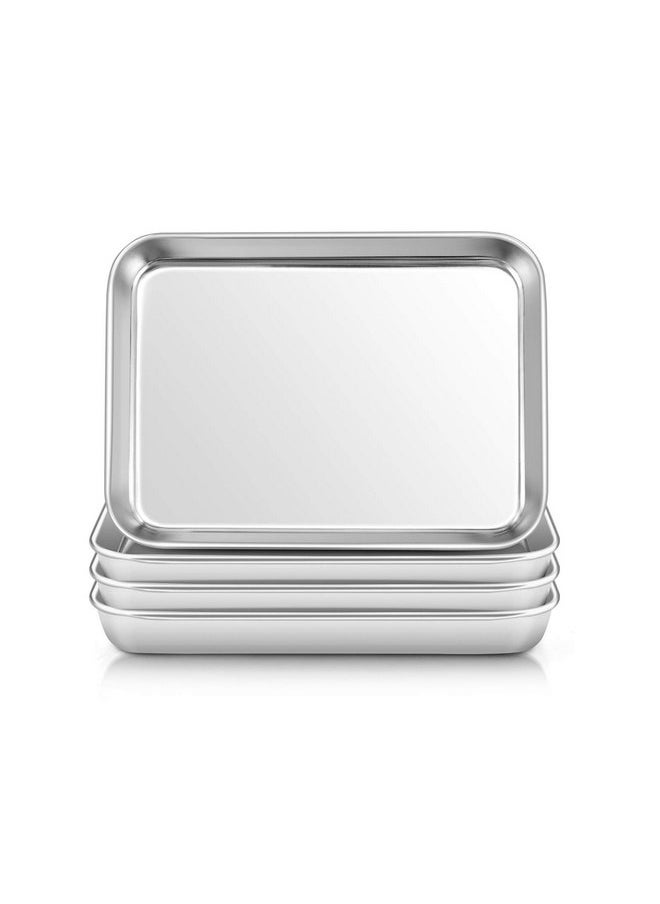 E-far Stainless Steel Kids Plates, 4 Pieces Small Metal Dinner Dish Set for Kids Toddler Child, 9.4” x 7.3” x 1”, Non-Toxic & Dishwasher Safe, Great for Self-Feeding/Picnic/Outdoor Camping