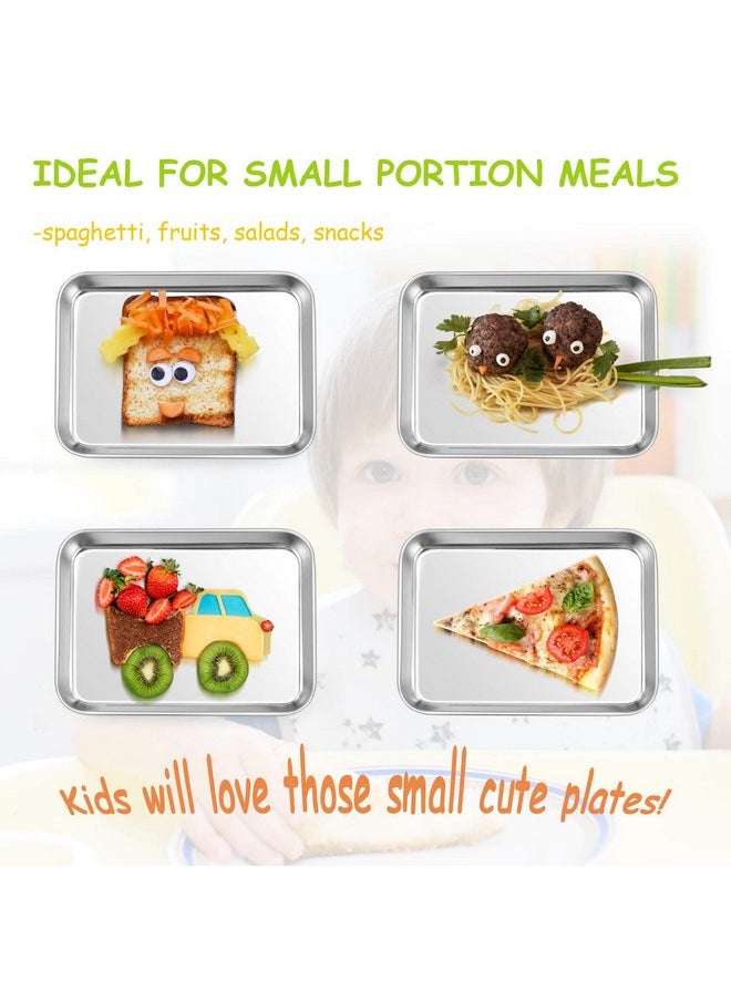 E-far Stainless Steel Kids Plates, 4 Pieces Small Metal Dinner Dish Set for Kids Toddler Child, 9.4” x 7.3” x 1”, Non-Toxic & Dishwasher Safe, Great for Self-Feeding/Picnic/Outdoor Camping