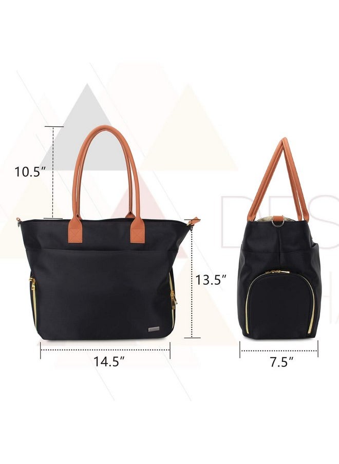 Teamoy Breast Pump Travel Bag, Leather Handle Pumping Tote Compatible with Spectra S1,S2, Medela and Cooler Bag, Laptop Breast Pump Storage Bag for Working Moms, Black (PU Handle)