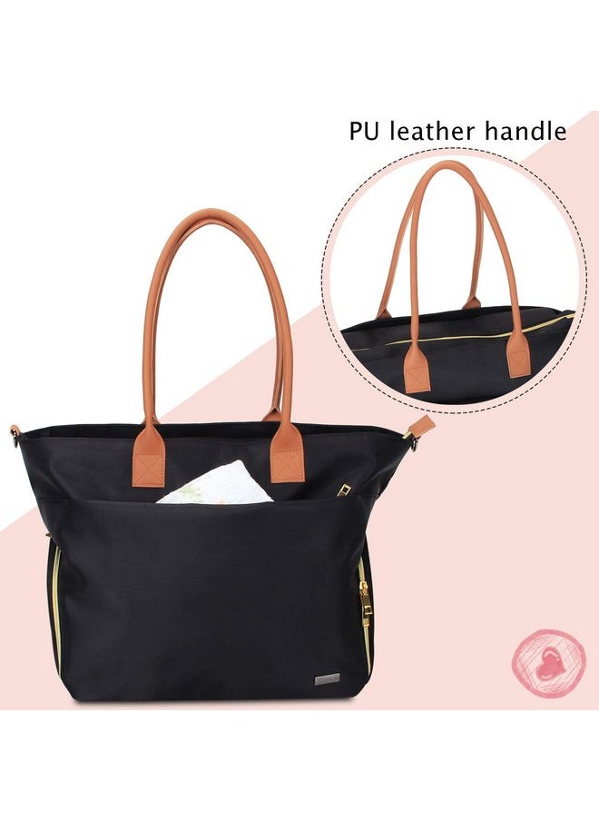 Teamoy Breast Pump Travel Bag, Leather Handle Pumping Tote Compatible with Spectra S1,S2, Medela and Cooler Bag, Laptop Breast Pump Storage Bag for Working Moms, Black (PU Handle)