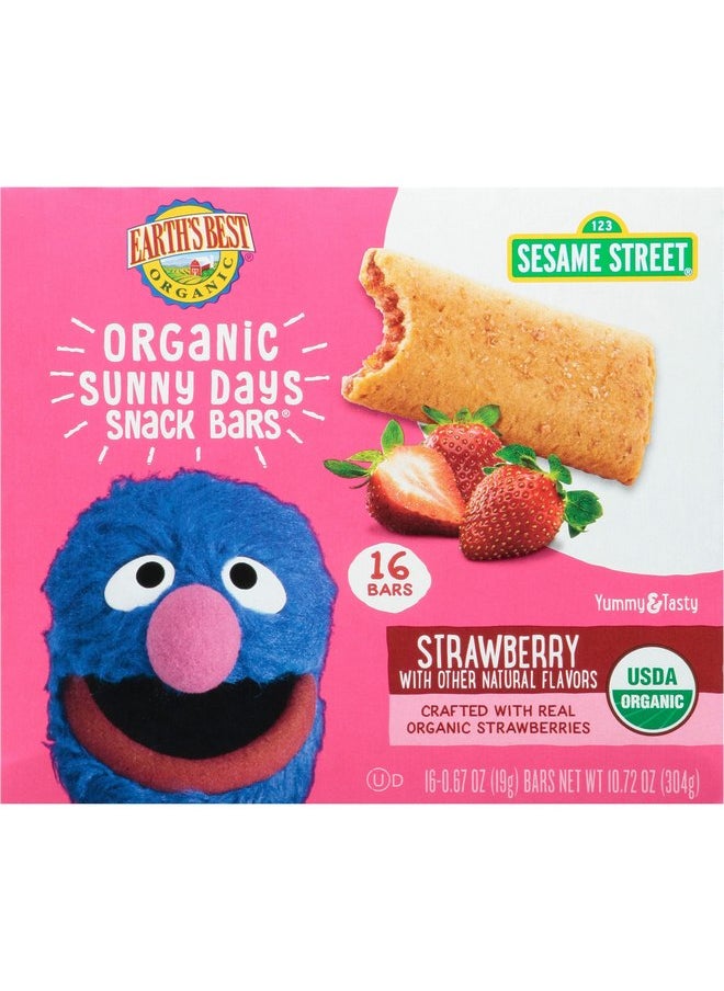 Earth's Best Organic Kids Snacks, Sesame Street Toddler Snacks, Organic Sunny Days Snack Bars for Toddlers 2 Years and Older, Strawberry with Other Natural Flavors, 16 Bars Per Box