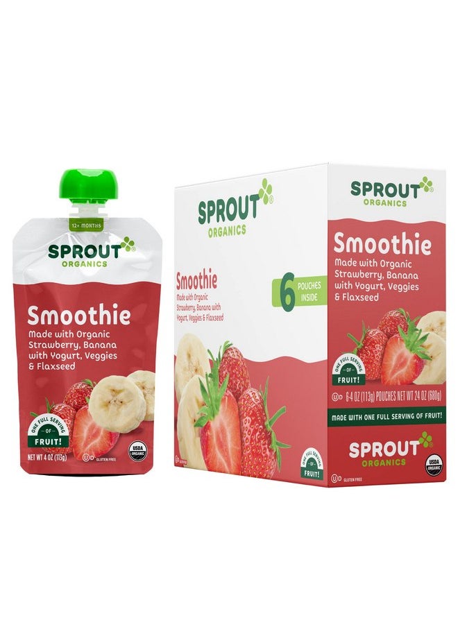 Sprout Organic Baby Food, Stage 4 Toddler Smoothie Pouches, Strawberry Banana & Yogurt, 4 Oz Purees (Pack of 12)