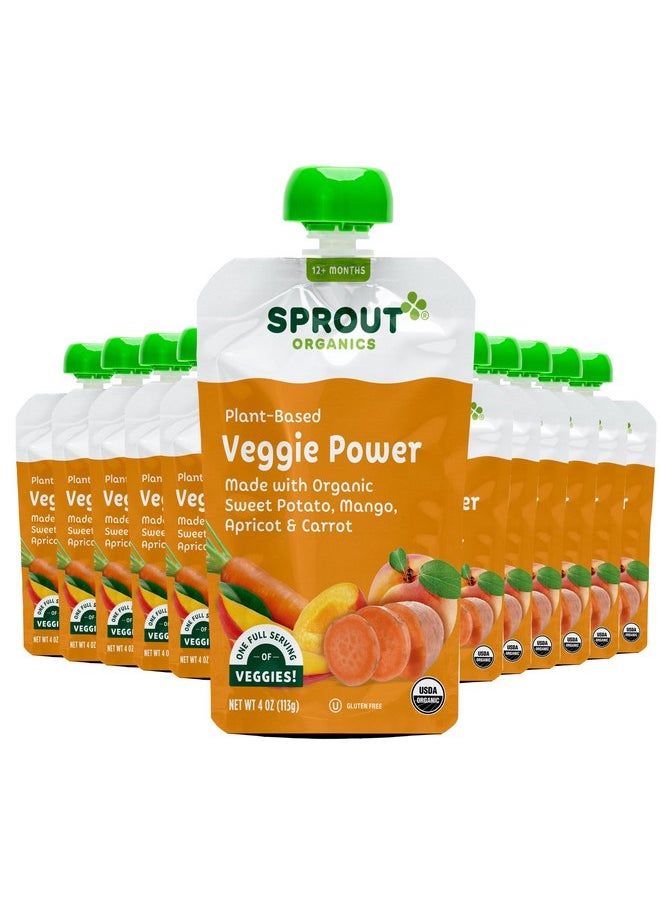 Sprout Organic Baby Food, Stage 4 Toddler Pouches, Sweet Potato Veggie Power Pack, 4 Oz Purees (Pack of 12)