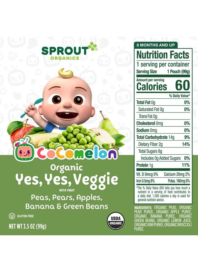 CoComelon Sprout Organic Baby Food, Toddler Pouches, Yes, Yes, Veggie, Fruits, Grains, 3.5 Oz(Pack of 12)