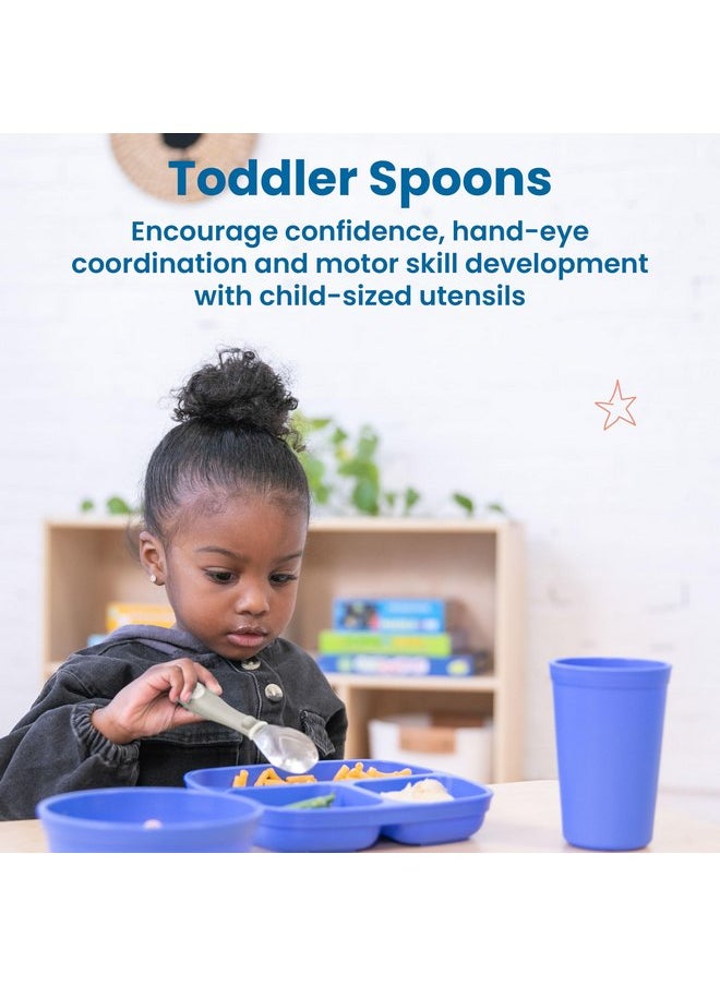 ECR4Kids My First Meal Pal Stainless Steel Spoons, Toddler Silverware, White, Light Grey, 3-Pack