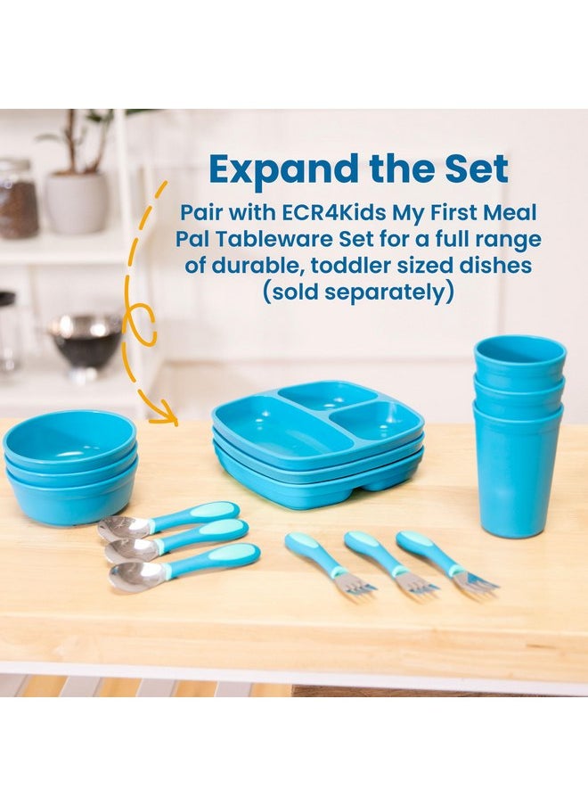 ECR4Kids My First Meal Pal Stainless Steel Spoons, Toddler Silverware, White, Light Grey, 3-Pack