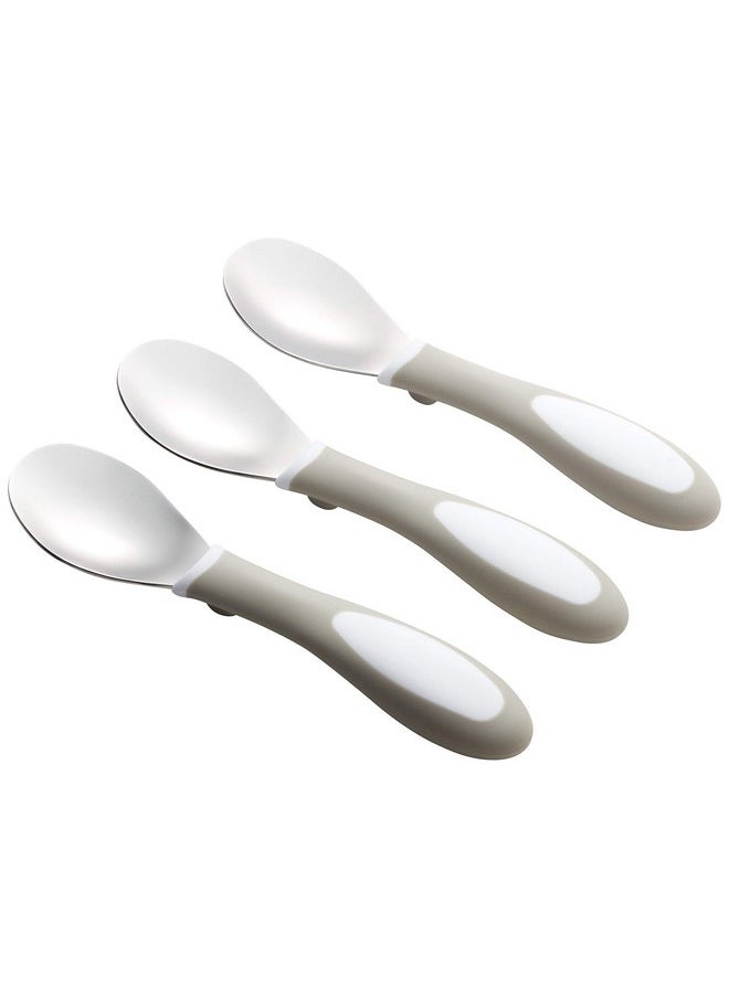 ECR4Kids My First Meal Pal Stainless Steel Spoons, Toddler Silverware, White, Light Grey, 3-Pack